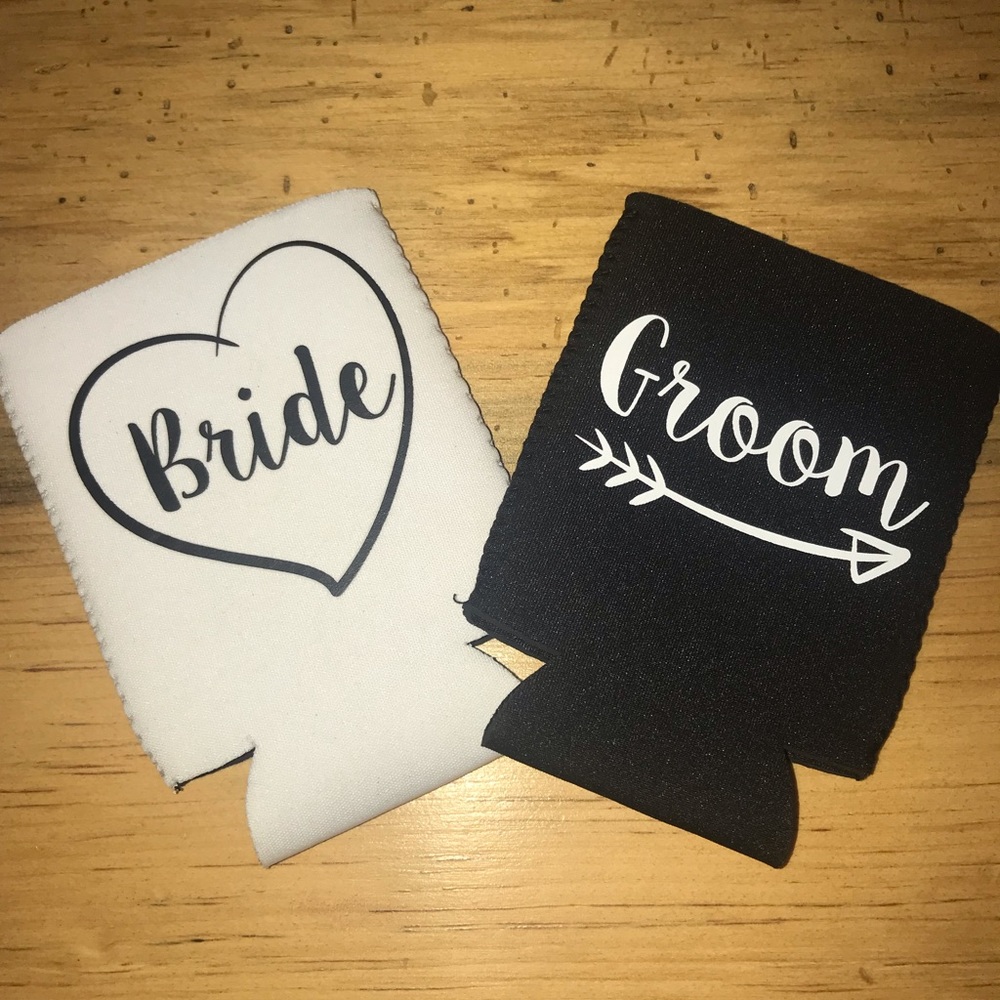 Bride and groom koozie set